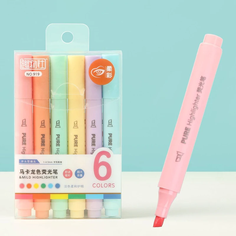 Pastel Highlighter Set Double Ended - 6 Teile/satz Pastell Farbe Macaron Highlighter